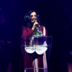 Björk Instagram – so proud to receive this award !!
i would like to thank OLI ( one little independent ) who have taken care of me since i was a teenager.
so touched to be amongst them UK indies …….
i would like to thank my cornucopia production live crew once again :
derek birkett , peter van der velde , bergur þórisson , david levy , john gale , bruno poet , tobias gremmler , lucrecia martel , chiara stephensson , richard white , james merry , edda guðmundsdóttir , rosamari llagostera , heimir sverrison , margrét bjarnadóttir , isshehungry , andrew gallimore , steve jones , santiago felipe
thank you
@onelittleindierecords @aim_uk
bjork dress @richardmalone
anthurium flower @loewe
mask @james.t.merry
makeup @andrewgallimakeup
hair @danieldyer72
manicure @suki_nailz
styling @eddagud
photos @santiagraphy Roundhouse