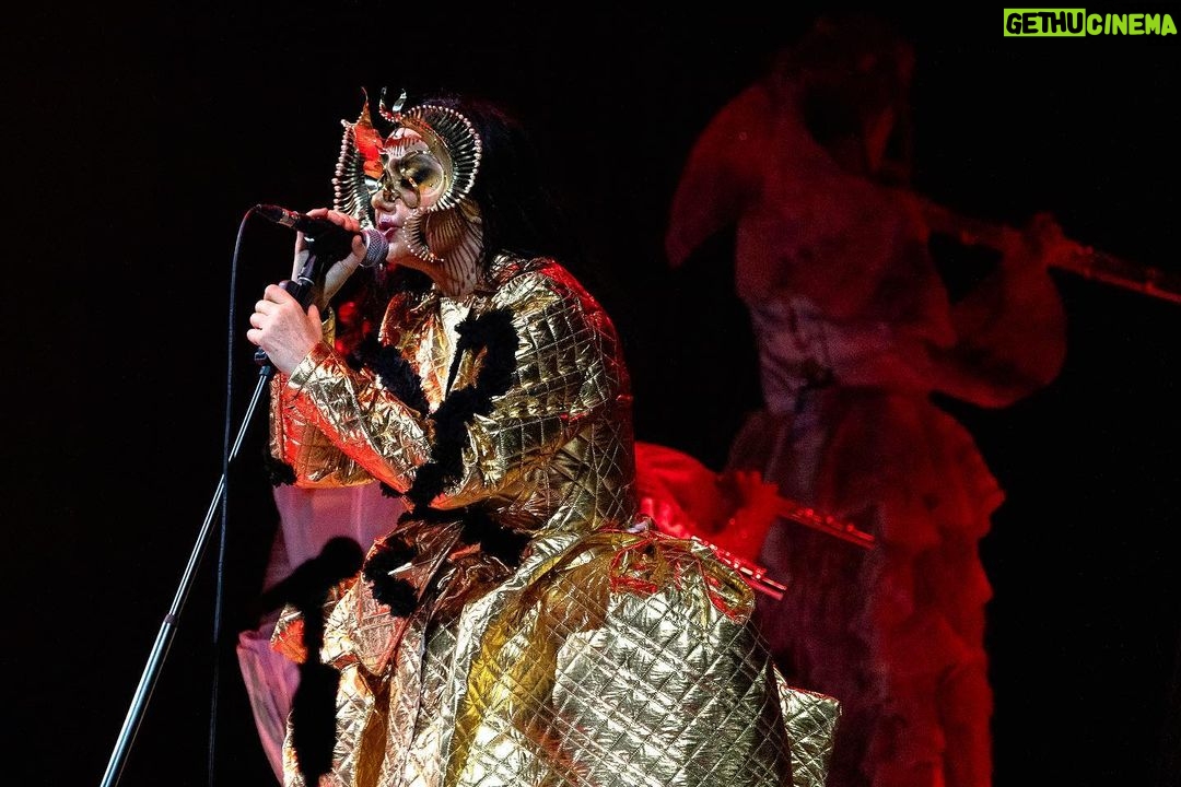 Björk Instagram - thanks for tonight prague! musicians : @viibraflutes @bergurth @manudelagomusic @katiebuckleyharpist bjork outfit @babbym headpieces @james.t.merry boots @driesvannoten sphaera dress @irisvanherpen musicians outfits @balmain hair pieces @tomikono_wig makeup @isshehungry styling @eddagud photos @santiagraphy Prague, Czech Republic