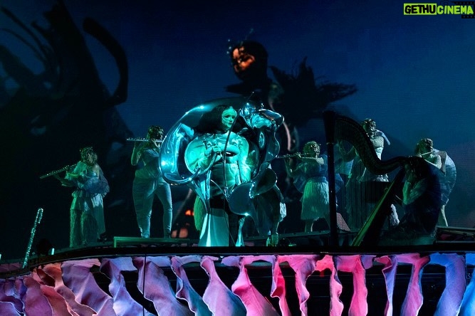 Björk Instagram - thanks for tonight bordeaux! musicians : @viibraflutes @bergurth @manudelagomusic @katiebuckleyharpist bjork outfit @kwkbykaykwok boots @driesvannoten headpieces @james.t.merry musicians outfits @balmain hair @johnvialhair musicians hair @tomikono_wig makeup @isshehungry styling @eddagud photos @santiagraphy Bordeaux, France