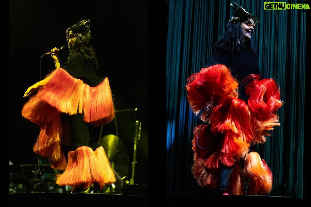 Björk Instagram - thank you madrid for a beautiful evening ! musicians : @viibraflutes @bergurth @manudelagomusic @katiebuckleyharpist bjork dress @stinarand headpieces @james.t.merry leggings @vanebon shoes @maisonmargiela encore outfit @irisvanherpen musicians outfits @balmain hair pieces @tomikono_wig makeup @isshehungry styling @eddagud photos @santiagraphy