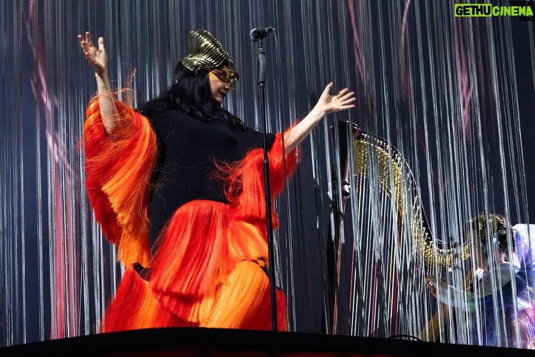 Björk Instagram - thank you madrid for a beautiful evening ! musicians : @viibraflutes @bergurth @manudelagomusic @katiebuckleyharpist bjork dress @stinarand headpieces @james.t.merry leggings @vanebon shoes @maisonmargiela encore outfit @irisvanherpen musicians outfits @balmain hair pieces @tomikono_wig makeup @isshehungry styling @eddagud photos @santiagraphy
