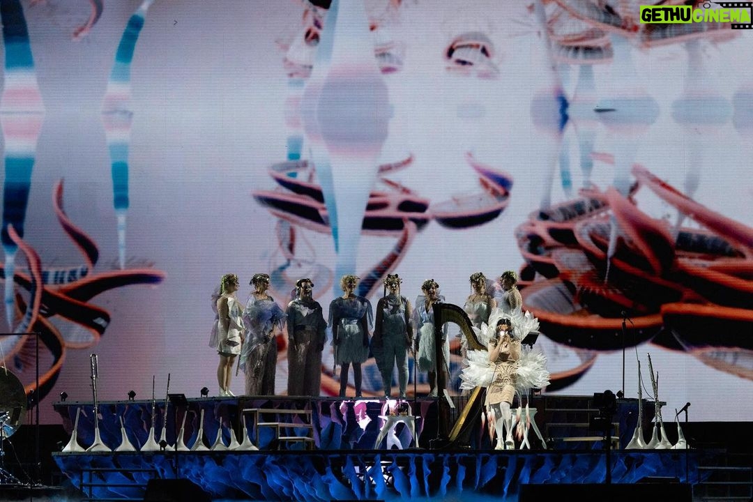 Björk Instagram - thank you madrid for a beautiful evening ! musicians : @viibraflutes @bergurth @manudelagomusic @katiebuckleyharpist bjork dress @stinarand headpieces @james.t.merry leggings @vanebon shoes @maisonmargiela encore outfit @irisvanherpen musicians outfits @balmain hair pieces @tomikono_wig makeup @isshehungry styling @eddagud photos @santiagraphy