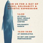 Björk Instagram - join us for a day of music, solidarity and artistic expression as we gather for a cause close to our hearts . the event is organised to raise awareness for the 207 fin whales that will be hunted this summer, and to urge the icelandic government to immediately end the killing of whales @hvalavinir x @smekkleysa_sm artwork and graphic design by @styngvi Reykjavík, Iceland