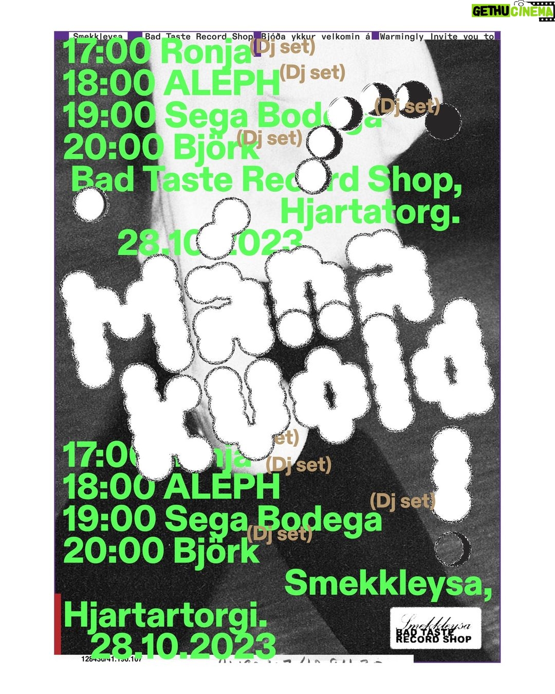Björk Instagram - we are so excited to announce opening of space downstairs in the bad taste music shop ! we just got new speakers handmade by josh wilkinson and sean o'brien we will be honouring our monthly full moon as usual with mánakvöld/moonnight with guests björk , sega bodega , ALEPH and ronja . mánakvöld is a celebration of all music genres , all generations and dancing in the daytime ( i´m looking at you , salsa and tango dancers around the world ! ) please join us in our release of björk , rosalia and sega bodega single in support of the fight against open pen fish farming . @segabodega @ubi.sunt @ronja________._ @smekkleysa_sm @joshua.sdxsn @foreverywhere design by @loafenzy