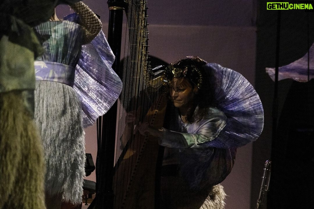 Björk Instagram - thanks for tonight @perthfest ! musicians @viibraflutes , @bergurth , @manudelagomusic , @katiebuckleyharpist choir @voyces_perth photos @santiagraphy björk dress @romancewasborn all band outfits @balmain headpieces @james.t.merry makeup @isshehungry styling @eddagud Perth, Western Australia
