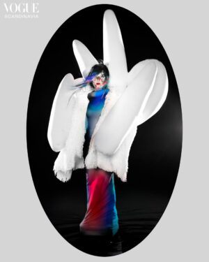 Björk Instagram - for vogue scandinavia @voguescandinavia 

photos: viðar logi @vidarlogi 
stylist: edda gudmundsdottir @eddagud 
masks: james merry @james.t.merry 
makeup: andrew gallimore @andrewgallimakeup 
hair stylist: olivier schawalder @olivierschawalder 
manicurist: cam tran @cam.t.artist 
set designer: sophear van @sophear_van 
assistant: sverrir páll sverrisson @sverrirps 
executive production: directors lab @directors_lab 
local production: lotti projects @lottiprojects 

hand embroidered dragonfly in petri dish: rahul mishra @rahulmishra_7 
black dress: henrik vibskov @henrikvibskov 
"fascia" mask: james merry @james.t.merry 
lace bodysuit: sinèad gorey @sineadgoreylondon 
shoes by jean paul gaultier haute couture by simone rocha @jeanpaulgaultier @simonerocha_ 

jacket with inflatable orbs: straytukay @straytukay 
blue/red gradient print dress: kuai li @quine_li_ 
"fascia" mask: james merry @james.t.merry 

light and sound reactive dress: clara daguin @claradaguin 
aura mask: james merry @james.t.merry 

sculptural garment: leo prothmann @leoprothmann 
silver aura handmade face piece: james merry @james.t.merry 
corset: vivienne westwood @viviennewestwood 
trouser boots: bonnetje @bonnetje.official 

blue outfit: bad binch tongtong @bad_binch_tongtong 
aura mask: james merry @james.t.merry 
bodysuit: maison close @maison_close 
ring: benas staskauskas @staskauskas.jewelry 
tights: burc akyol @burcakyol 
merged pumps: bonnetje @bonnetje.official 
harp: camac harps @camacharps