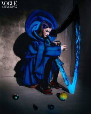 Björk Instagram - for vogue scandinavia @voguescandinavia 

photos: viðar logi @vidarlogi 
stylist: edda gudmundsdottir @eddagud 
masks: james merry @james.t.merry 
makeup: andrew gallimore @andrewgallimakeup 
hair stylist: olivier schawalder @olivierschawalder 
manicurist: cam tran @cam.t.artist 
set designer: sophear van @sophear_van 
assistant: sverrir páll sverrisson @sverrirps 
executive production: directors lab @directors_lab 
local production: lotti projects @lottiprojects 

hand embroidered dragonfly in petri dish: rahul mishra @rahulmishra_7 
black dress: henrik vibskov @henrikvibskov 
"fascia" mask: james merry @james.t.merry 
lace bodysuit: sinèad gorey @sineadgoreylondon 
shoes by jean paul gaultier haute couture by simone rocha @jeanpaulgaultier @simonerocha_ 

jacket with inflatable orbs: straytukay @straytukay 
blue/red gradient print dress: kuai li @quine_li_ 
"fascia" mask: james merry @james.t.merry 

light and sound reactive dress: clara daguin @claradaguin 
aura mask: james merry @james.t.merry 

sculptural garment: leo prothmann @leoprothmann 
silver aura handmade face piece: james merry @james.t.merry 
corset: vivienne westwood @viviennewestwood 
trouser boots: bonnetje @bonnetje.official 

blue outfit: bad binch tongtong @bad_binch_tongtong 
aura mask: james merry @james.t.merry 
bodysuit: maison close @maison_close 
ring: benas staskauskas @staskauskas.jewelry 
tights: burc akyol @burcakyol 
merged pumps: bonnetje @bonnetje.official 
harp: camac harps @camacharps