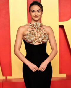 Camila Mendes Instagram - thank you @vanityfair ✨ real star of the night was @mollyddickson for putting me in this insane @tamararalph dress. wearing a bra made of metal was not on my 2024 bingo card but i’ll take it!!