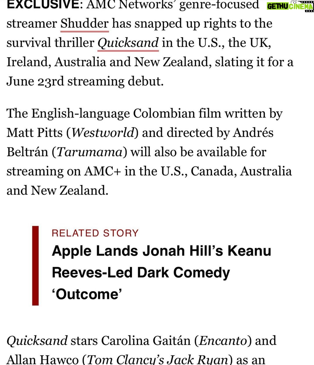 Carolina Gaitán Instagram - Happy to share with you that Quicksand will be premiering on June 23rd. I really need you to watch it and give me your feedback. This movie represents one of the biggest challenges in my life! 🎬🎬🎬🎬🎬🎬🎬🎬🎬🎬🎬🎬 Quicksand se estrena este 29 de Junio! Muero por que la vean y me digan su sensación y todo lo que sientan! Esta peli representa para mí uno de los retos más importantes de toda mi vida! @shudder @amcplus @jasoncherubini @allanhawco @andresbcine