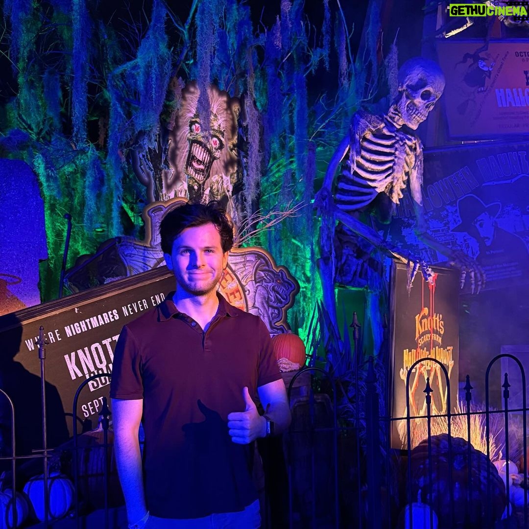 Chandler Riggs Instagram - thank u @knottsscaryfarm for the hospitality with my favorite yearly tradition 😈 Knott's Scary Farm