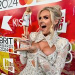 Chloe Burrows Instagram - @chloeburrows on the @brits red carpet with her very own ✨CHLOE AWARDS ✨ #BRITS #BRITAwards #chloeburrows O2 Arena @ The Brit Awards
