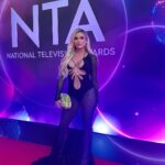 Chloe Burrows Instagram - The funnest night at the NTA’s with @pixibeauty 💖 Styled by @violettafanciesyou assisted by @em.youn Hair by @hadleyyatessalon Make up by @selinabassi Best glam team evaaaaaaa 💅 @laraheems_jewellery for the jewelz @belisshofficial bag @giuseppezanotti shoes @theattico dress ❤️ The O2