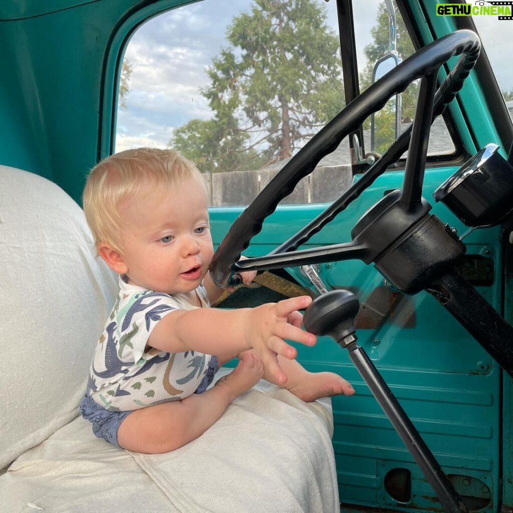 Cody Walker Instagram - He can’t see over the steering wheel or reach the pedals but he’s absolutely determined to drive a manual. That’s my boy! #powerwagon
