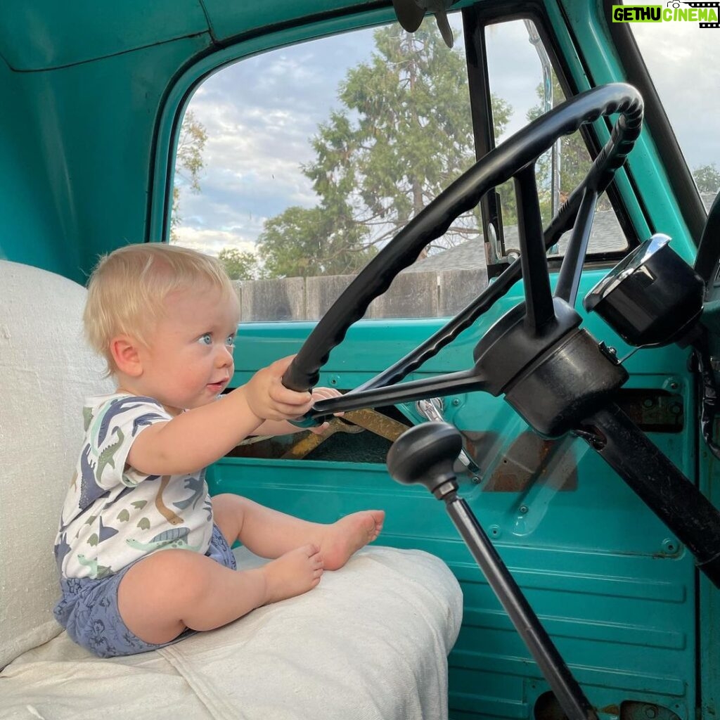 Cody Walker Instagram - He can’t see over the steering wheel or reach the pedals but he’s absolutely determined to drive a manual. That’s my boy! #powerwagon