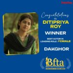Ditipriya Roy Instagram - আজ awards-এর বৃষ্টি #hoyejak! Congratulations to @roy_ditipriya for winning the Best Leading Actor Award: Female for #Dakghor. Congratulations to @ritwickchak_ for winning the Best Leading Actor Award: Male for #Gora. Congratulations to @anirbanbhattacharyaofficial for winning the Best Director Award for #Mandaar. #BengaliFilmAndTelevisionAward #BFTA #hoichoi