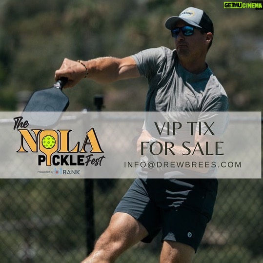 Drew Brees Instagram - We’re excited for the 1st Annual NOLA Pickle Fest presented by @b1_bank next week in New Orleans, Thursday to Sunday Aug 10-13.  In anticipation of the event, the Brees Dream Foundation is releasing 20 VIP wristbands for $1,000 each, which includes VIP access Thursday through Sunday @mccno as well as an invite to our Friday night VIP Party 7-10pm. Some of the highlights will be my exhibition match with John McEnroe Saturday morning, a live performance from @realbagofdonuts Saturday afternoon, and @djdawnpatrol as our DJ throughout the weekend. Please email info@drewbrees.com (mailto:info@drewbrees.com) if you would like additional information or to take advantage of this exclusive and limited opportunit y. @nolapicklefest #theNOLA