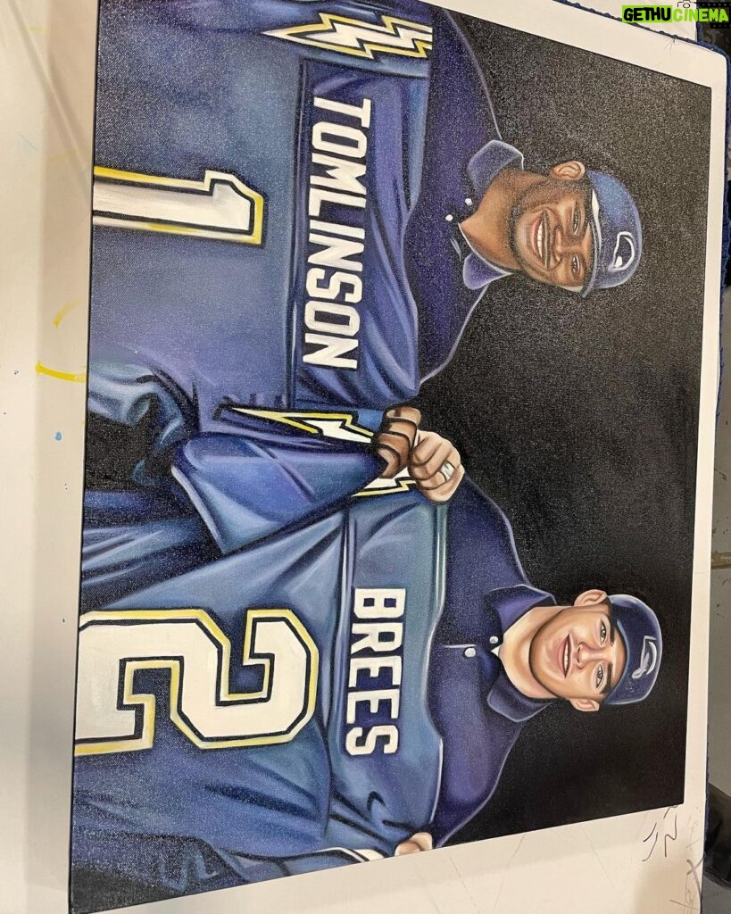 Drew Brees Instagram - I was at an autographed show today in New Jersey… Signed this custom piece of art. One of my favorite all-time pictures from my career. Believe it or not… LT and I grew up a few hours away from each other in central Texas. Played on the same high school All-Star team, attended the Heisman Trophy presentation together, and dreamed that one day we would be taking that pic together!!