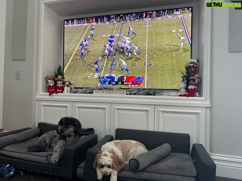Drew Brees Instagram - Just watchin the game with the dogs and the elves! Happy Sunday!