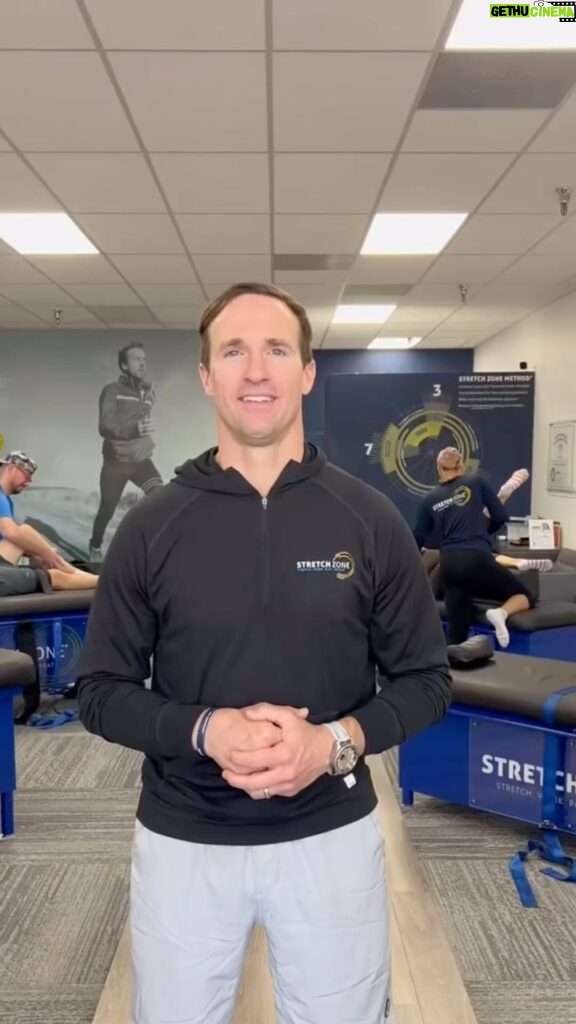 Drew Brees Instagram - Join us in celebrating #nationalstretchingday today and follow along all day to see the #hamstringchallenge ✨ @stretchzone_carmel , @stretchzone_centralpark , @stretchzone_pgaeast • • • #nationalstretchingday #stretch #drewbrees #stretchzone #wellness #stretchzonewellness #health #stretching #nationalday