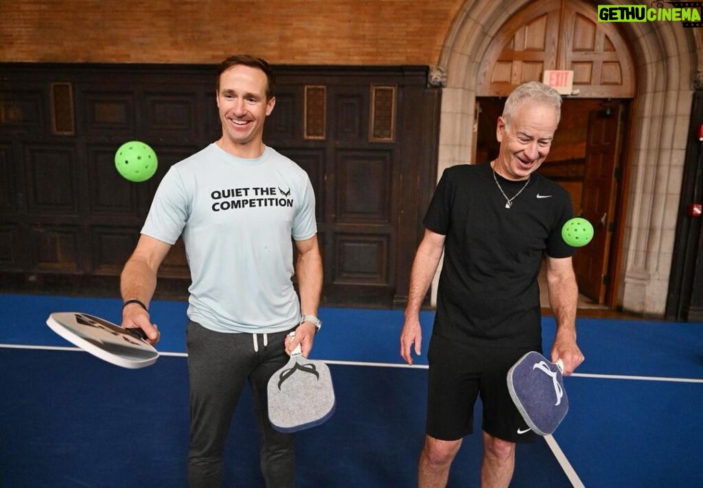 Drew Brees Instagram - You all know I’m a fan of pickleball, which is why I was pumped to team up with my good friend John McEnroe and @owlpickleball for the launch of the the OWL paddle - the only @usapickleball Quiet-Category certified paddle on the market. Not only is it a silent killer on the court, it's also one of the best performance paddles I've played with! Top spin forehands and those hard cut backhands…lookout!
