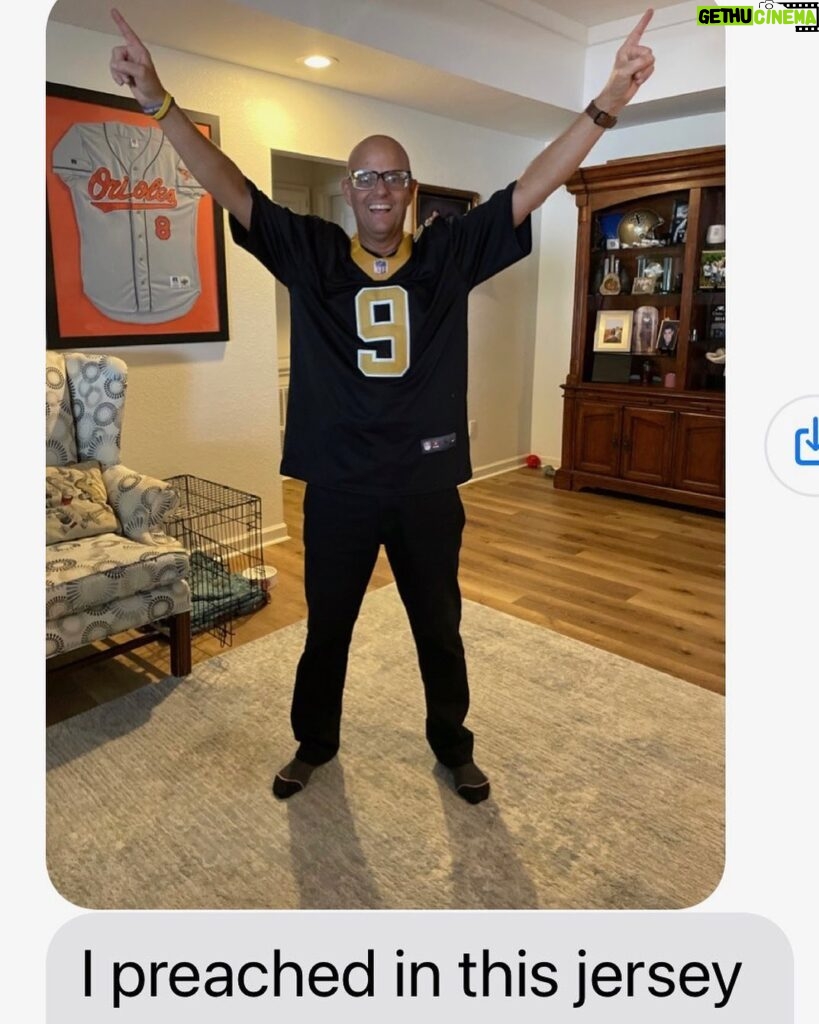 Drew Brees Instagram - Shout out to Pastor Eric Capaci from Gospel Light Baptist Church in Hot Springs, Arkansas! I love to see the gospel being preached in Saints jerseys!!! 🙏