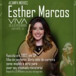 Esther Marcos Instagram - E ai, já está na sua playlist? Esther Marcos, filha de pastores iniciou sua carreira como modelo e atriz mas o chamado ministerial que já lhe acompanha de família, ardeu mais alto ao coração. Cantora, pregadora, youtuber e influenciadora digital, são algumas das formas que ela usa para alcançar a nova geração No dia 12/02 ela estará conosco no Acampa Mobisc - VIVA Atenção: para quem não estiver acampando, o culto será aberto ao público com um valor simbólico ✅ Chama os amigos e vamos VIVER dias incríveis 🏕️🥳 Xanxerê-SC