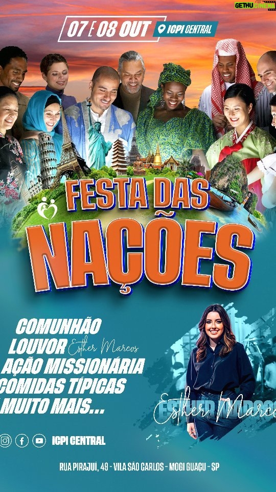Esther Marcos Instagram - Está chegando, festa das Nações 2023. Esperamos você e toda sua família. Rua Pirajuí, 49 São Carlos. Vamos juntos ? ICPI Central - Mogi Guaçu