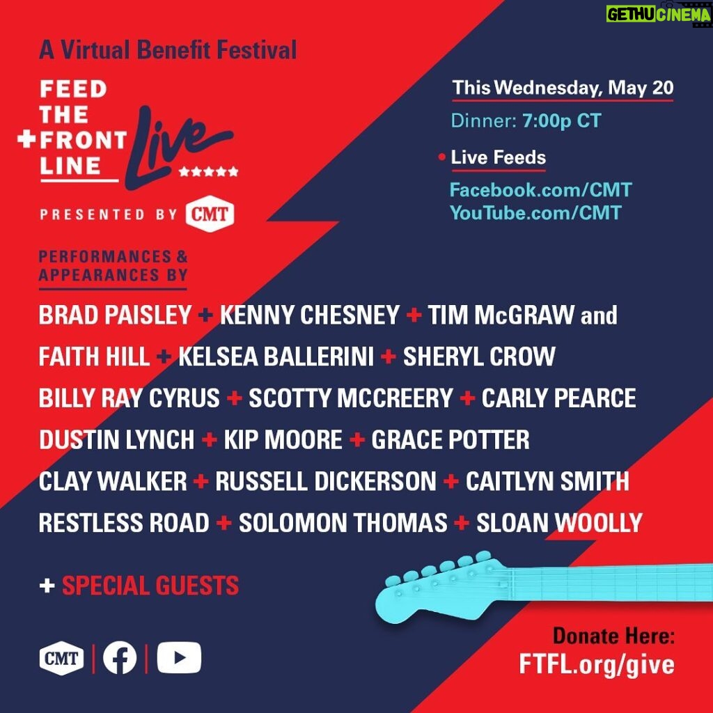 Faith Hill Instagram - We’re streaming today in support of Feed The Front Line, and bringing meals to people in need & those on the front lines of the COVID-19 pandemic. Watch on @cmt’s Facebook and YouTube channels and if you would like to donate, visit FTFL.org/give