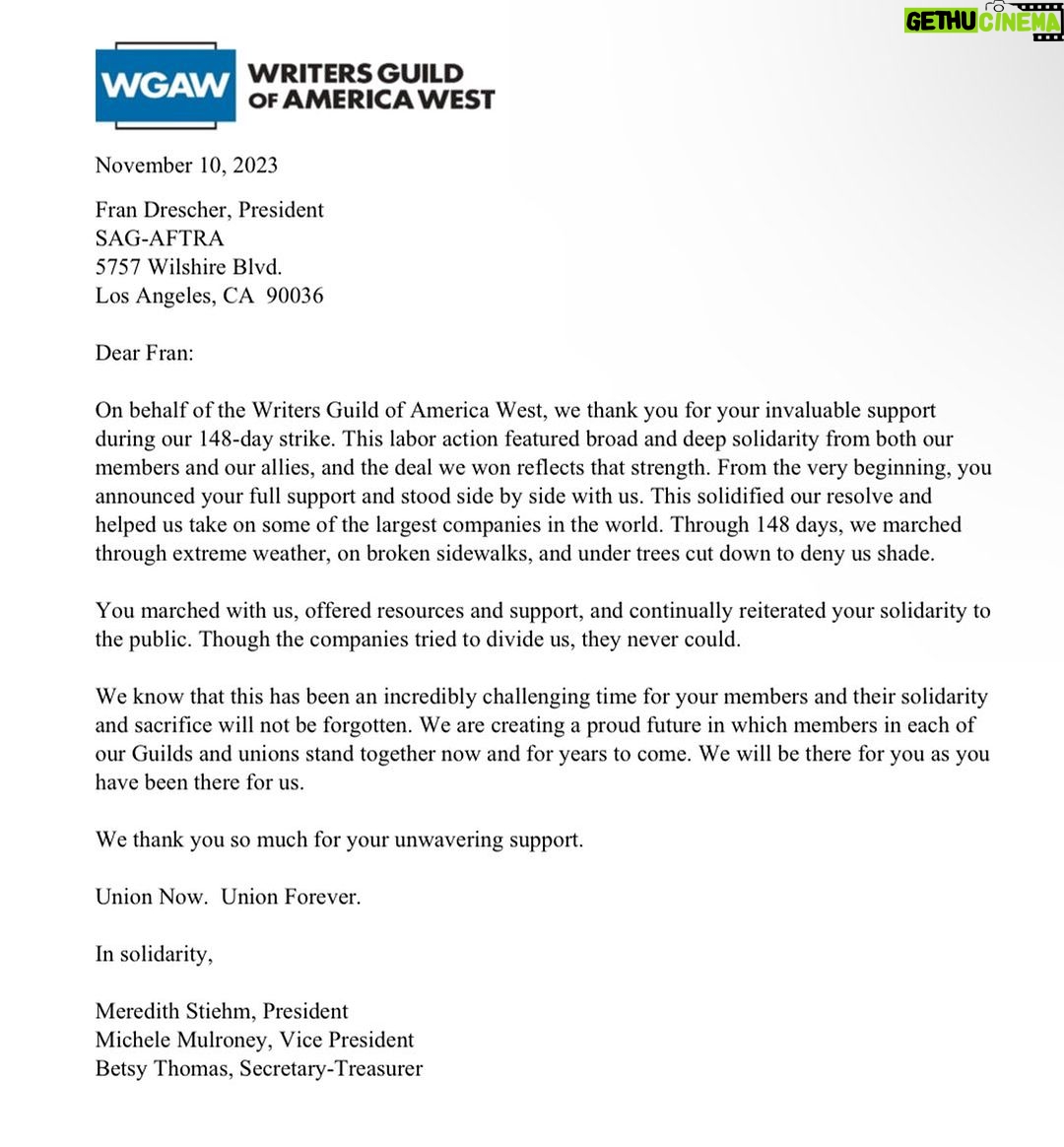 Fran Drescher Instagram - When unions stand together, big business listens!!!