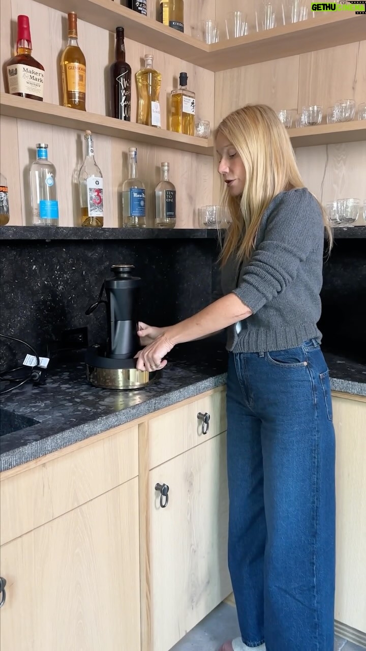 Gwyneth Paltrow Instagram - I love when you go to a beautiful bar where they treat cocktails as art: fresh herbs, savory garnishes, round oversized ice balls. At home, I usually whip up a Buster Paltrow or pour a glass of Japanese whiskey. But I recently got a forge heated press from @monogramappliances so I can recreate those glass ice spheres when guests come over. Or sometimes, on a night when I just need a fancy cocktail and a long, hot bath. Wellness comes in many forms, friends.