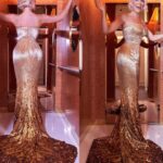 Hannah Waddingham Instagram - Finally a chance today to pause and appreciate the unbelievable work done on this magical privilege of a gown for our wonderful,fulfilling night @sagawards albeit virtually! @dolcegabbana and their flawless team handmade this beauty in Milan for me! Mind blowing. The gown weighs 22 pounds and took about 210 hours to create…..features 3,000 Swarovski bead fringes, 10,000 Swarovski crystals, 30,000 sequels and 40,000 Miyuki beads. How does one do this justice?! By obsessively videoing it on my hotel room floor at 4am,by myself,unable to take my tired eyes off it like a magpie,that’s how!!! From the bottom of my heart, to @luciodirosa and Holly G, @jamesyardley for creating this alchemy and everyone that wrecked their fingertips making this,I’m eternally grateful for your artistry. To @debeersofficial for my goddess jewellery that I TOTally wanted to steal and quite frankly nearly did!… and to my hair&make up for absolutely coming up to meet the dress and jewels head on @lewis_pallett & @hannahmartinmakeup ..Not an easy ask,but achieved to the max nonetheless….you are the very best at what you do. Finally to the truly gifted touch and imagination of @josephsinclair my photographer.Yowzers,I’m a bit awe struck. Thank you Sir. X Now……How the hell do we all top this!?! 😂🙏🏻❤️ Claridge’s