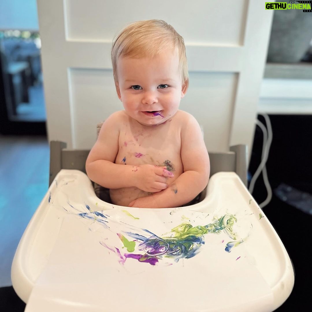Heather Rae El Moussa Instagram - The messiest, silliest, happiest boy who brings us so much joy 🤍His smile makes me smile 🥹 Our little Picasso!! Newport Beach, California