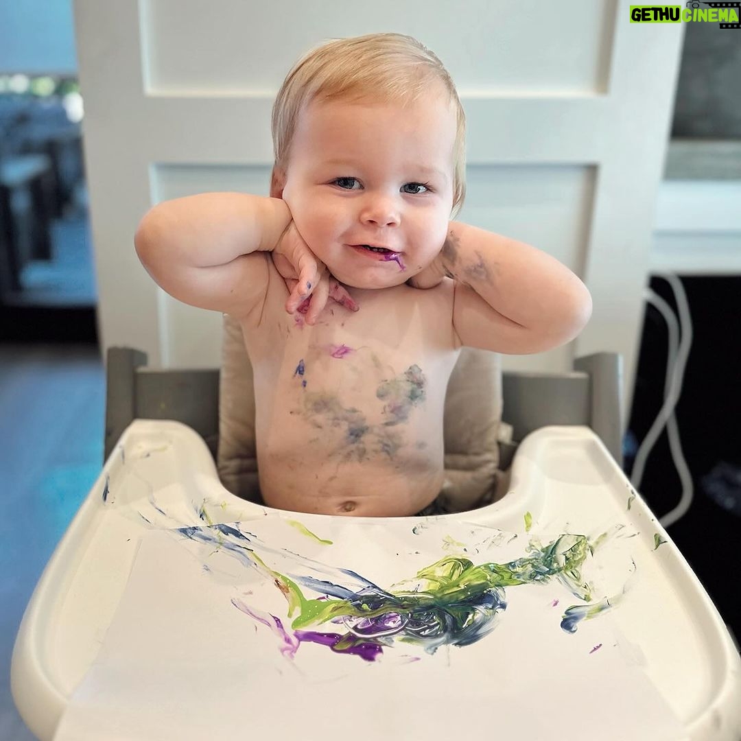 Heather Rae El Moussa Instagram - The messiest, silliest, happiest boy who brings us so much joy 🤍His smile makes me smile 🥹 Our little Picasso!! Newport Beach, California