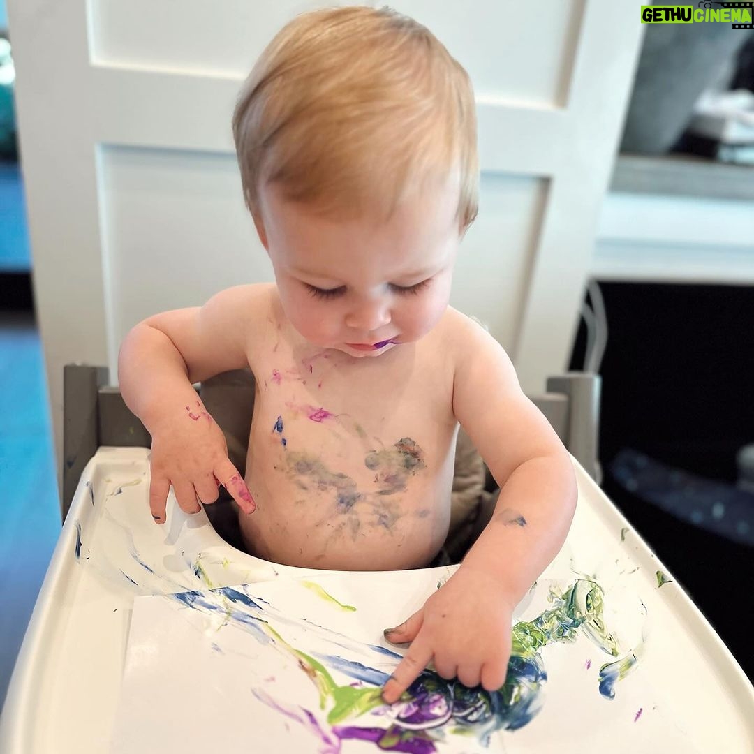Heather Rae El Moussa Instagram - The messiest, silliest, happiest boy who brings us so much joy 🤍His smile makes me smile 🥹 Our little Picasso!! Newport Beach, California