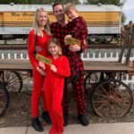 Heather Rae El Moussa Instagram - It’s officially the week before Christmas !! 🤍 Can’t believe this is our 5th year of doing our matchy jammie tradition and the first year Tristan’s in the photo 🥹 Swipe through for some memories and some holiday spirit 🥰