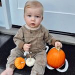 Heather Rae El Moussa Instagram – Our pumpkin 🥹🧸🤍 It’s Tristan Jay’s first Halloween 🎃 Any guesses what we are going to be? Newport Beach, California