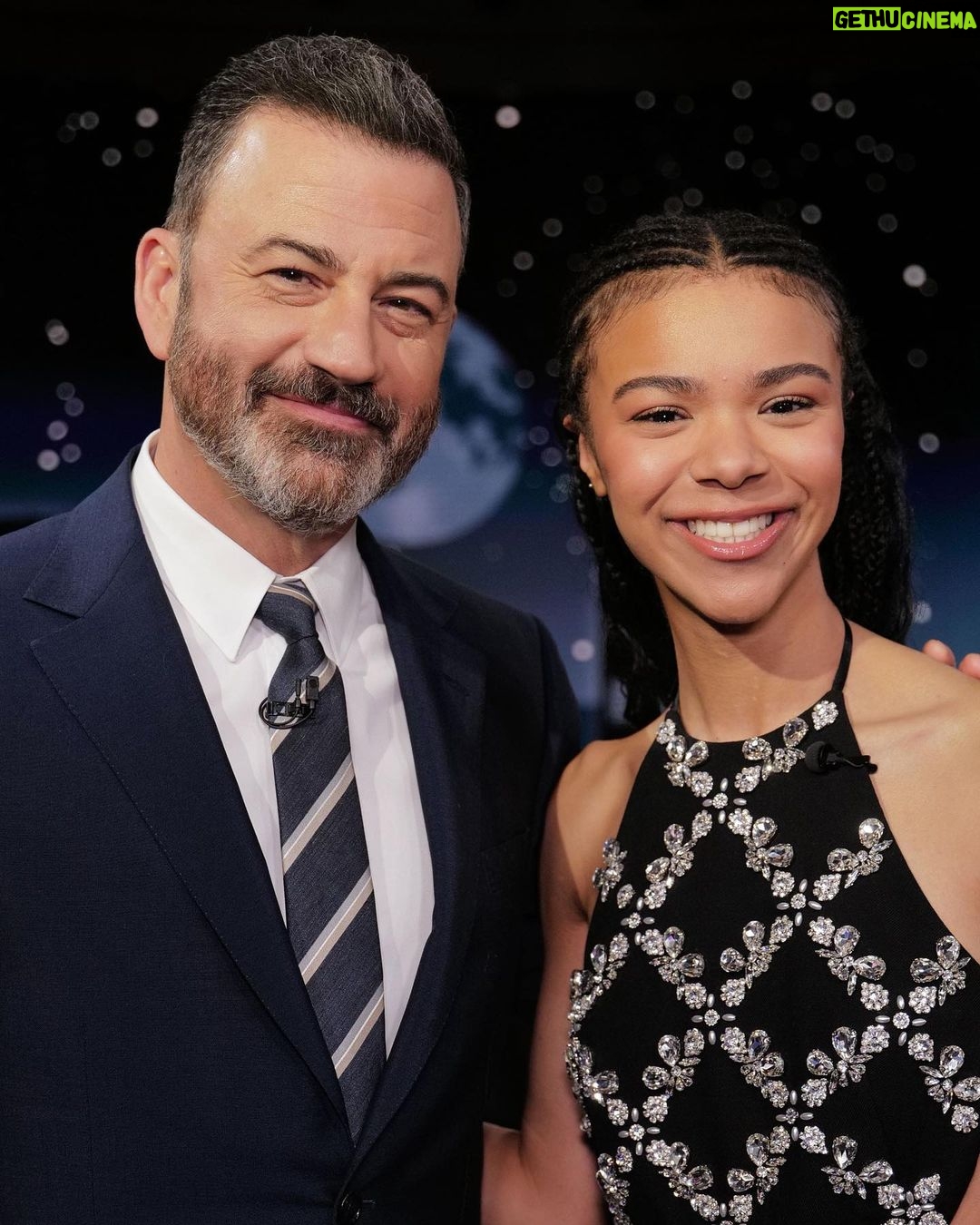 India Ria Amarteifio Instagram - Jimmy (FLIPPING) Kimmel! Talking surnames, the pavement sizes in LA and of course #queencharlotte . @jimmykimmellive thank you!