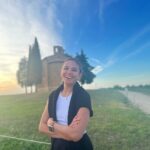 Isabel Oli Instagram - This tranquil scenery has captured my heart… aaaand him as well 🤍🤣 #TravelWithThePratties #Tuscany Chapel of Our lady of Vitaleta