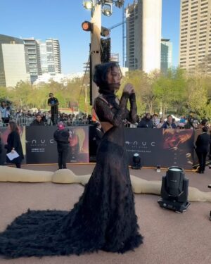 Isidora Vives Instagram - First premiere of DUNE in Mexico🖤 
Fui demasiado feliz #Duna2 #InvitadoWB

dress: @verodiazmx @steponfashion
