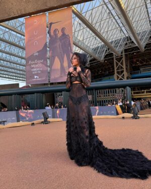 Isidora Vives Instagram - First premiere of DUNE in Mexico🖤 
Fui demasiado feliz #Duna2 #InvitadoWB

dress: @verodiazmx @steponfashion