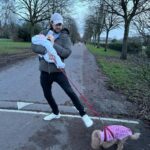 Jack Whitehall Instagram - Multitasking. I call this pose the ‘trying to feed a baby whilst trying to stop my dog feeding on a turd.’ Great way to burn some calories post Christmas lunch.