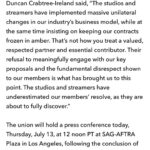 Jamie Chung Instagram - I personally haven’t been receiving SAG AFTRA email updates, so to all my fellow union members check your inbox or go to the SAG AFTRA website and get yourself updated on what’s happening. Press conference today at noon. #unionstrong “If a strike is called, members will withhold their labor and not perform ANY SERVICES for struck companies. SAG-AFTRA members will then engage in collective actions such as picketing to put pressure on the AMPTP.”