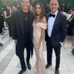 Jamie Chung Instagram - I love my community. Thank you for hosting a beautiful gala @goldhouseco celebrating AAPI legends! Looking back at the epic weekend while my son sits on my head. Last slide shows it all. @moniquelhuillier dress @alybarrmakeup glam