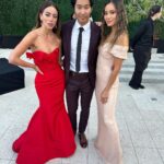 Jamie Chung Instagram - I love my community. Thank you for hosting a beautiful gala @goldhouseco celebrating AAPI legends! Looking back at the epic weekend while my son sits on my head. Last slide shows it all. @moniquelhuillier dress @alybarrmakeup glam
