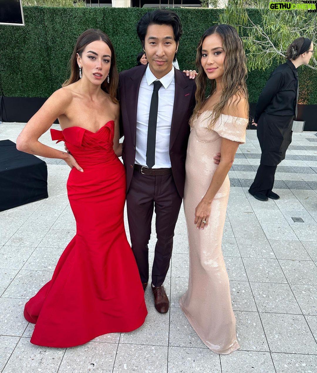 Jamie Chung Instagram - I love my community. Thank you for hosting a beautiful gala @goldhouseco celebrating AAPI legends! Looking back at the epic weekend while my son sits on my head. Last slide shows it all. @moniquelhuillier dress @alybarrmakeup glam