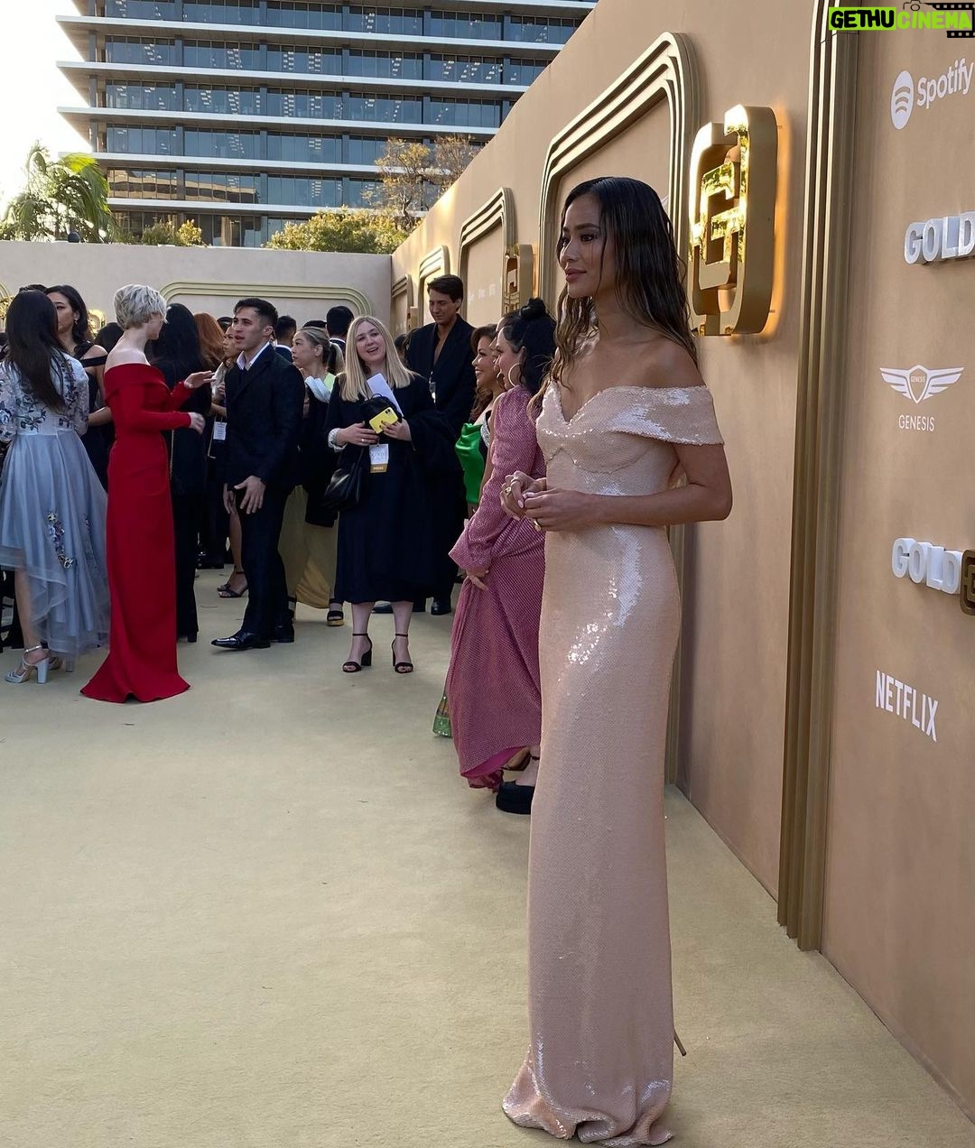Jamie Chung Instagram - I love my community. Thank you for hosting a beautiful gala @goldhouseco celebrating AAPI legends! Looking back at the epic weekend while my son sits on my head. Last slide shows it all. @moniquelhuillier dress @alybarrmakeup glam