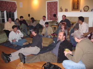 Jenna Fischer Instagram - Throwback photo of an Office cast viewing party that I hosted in my living room….we featured this in our book The Office BFFs. The tradition of gathering and watching the show together each week went on for YEARS. I think @paulfeig and Laurie Feig get the award for hosting the most of these but it seems like everyone hosted at some point. (Head over to @angelakinsey Instagram…she posted from a viewing party she hosted!)
 
And, today on Office Ladies we are breaking down the Viewing Party episode…you know the one where Gabe hosts a Glee viewing party, Andy eats too many crushed seahorses, Michael mangles the pizza, and Dwight is the only one who can soothe a fussy baby. Link in bio to listen! @officeladiespod @earwolf