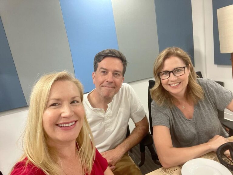 Jenna Fischer Instagram - Our next three episodes of Office Ladies each include interviews with our amazing cast members. We are kicking things off with the incredible @edhelms who came into the @earwolf studios to talk all about the episode Andy’s Play. We could not love him more and he tells great stories about the prep work behind this episode’s staging of Sweeney Todd. @angelakinsey has great insider information about her Seed Model outfit. And, we try Jim and Pam’s car date drink Bailey’s and Orange Juice. Link in Bio! 🎧 @officeladiespod