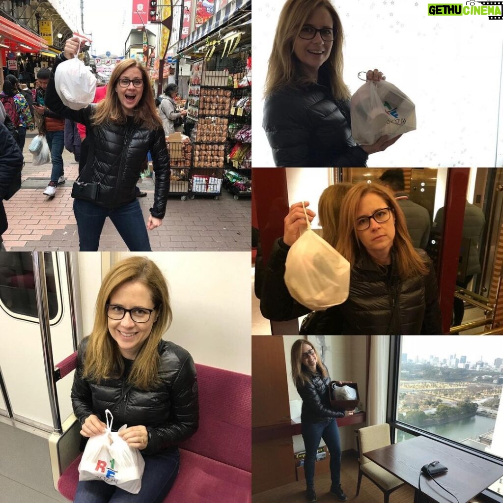 Jenna Fischer Instagram - #thecatchmeifyoucanchallenge This is me in Tokyo 2018. After we ate take out in the park I couldn’t find a public trash can. All day I never found one so I carried around our little bag of trash all day until we got back to the hotel and I threw it away. What I learned later was that almost all public trash cans had been removed from the city as a public safety measure after the 1995 sarin gas attack. What’s so impressive is how incredibly clean Tokyo is without any public waste bins. I love to travel and learn about new places. That’s why I’m SO EXCITED about The Catch Me If You Can book by @jessicanabongo She is the first black woman to travel to all 195 countries of the world. Her book documents her top 100 destinations all with beautiful photos and great stories. Summer reading for sure!! 📖✈️📸