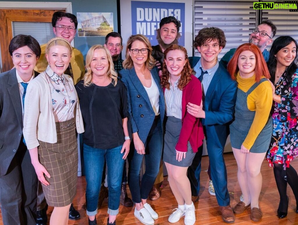Jenna Fischer Instagram - We had a blast surprising the cast of @theofficemusical last night. I’ve wanted to see this show ever since I walked by their poster in 2018. They did not disappoint!! So fun and funny…the cast is incredible. Tons of details and inside jokes to celebrate the show…including a whole number dedicated to Dinner Party - yes! And, there is a Ryan/Kelly/Michael number that is not to be missed. Thank you for having us. What a great final stop on our book launch week in NYC. (We gave everyone in the cast and audience a signed copy of the book to celebrate!) Great show!!
